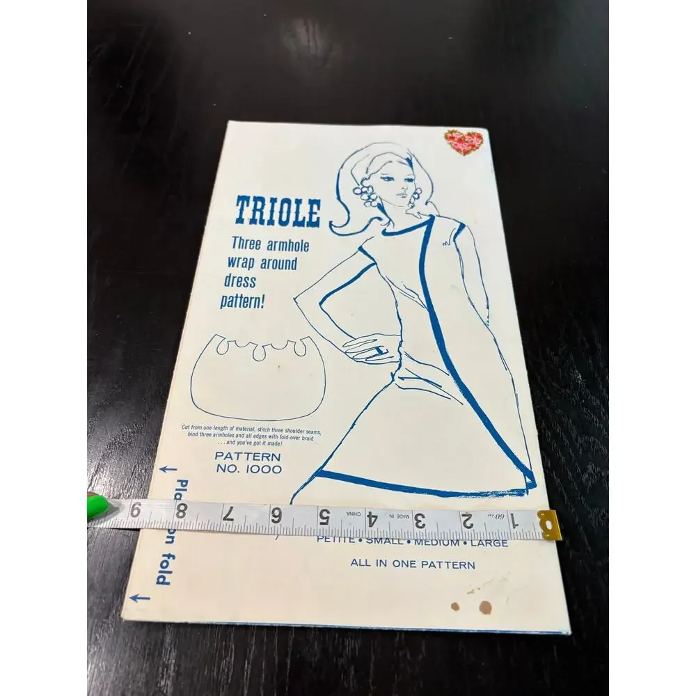 Vintage Sewing Pattern 1960s- 3 armhole mini Wrap Dress- 4 sizes S, M, L uncut